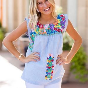 J. Marie Embroidered Kelsey Top: Size Medium (M)